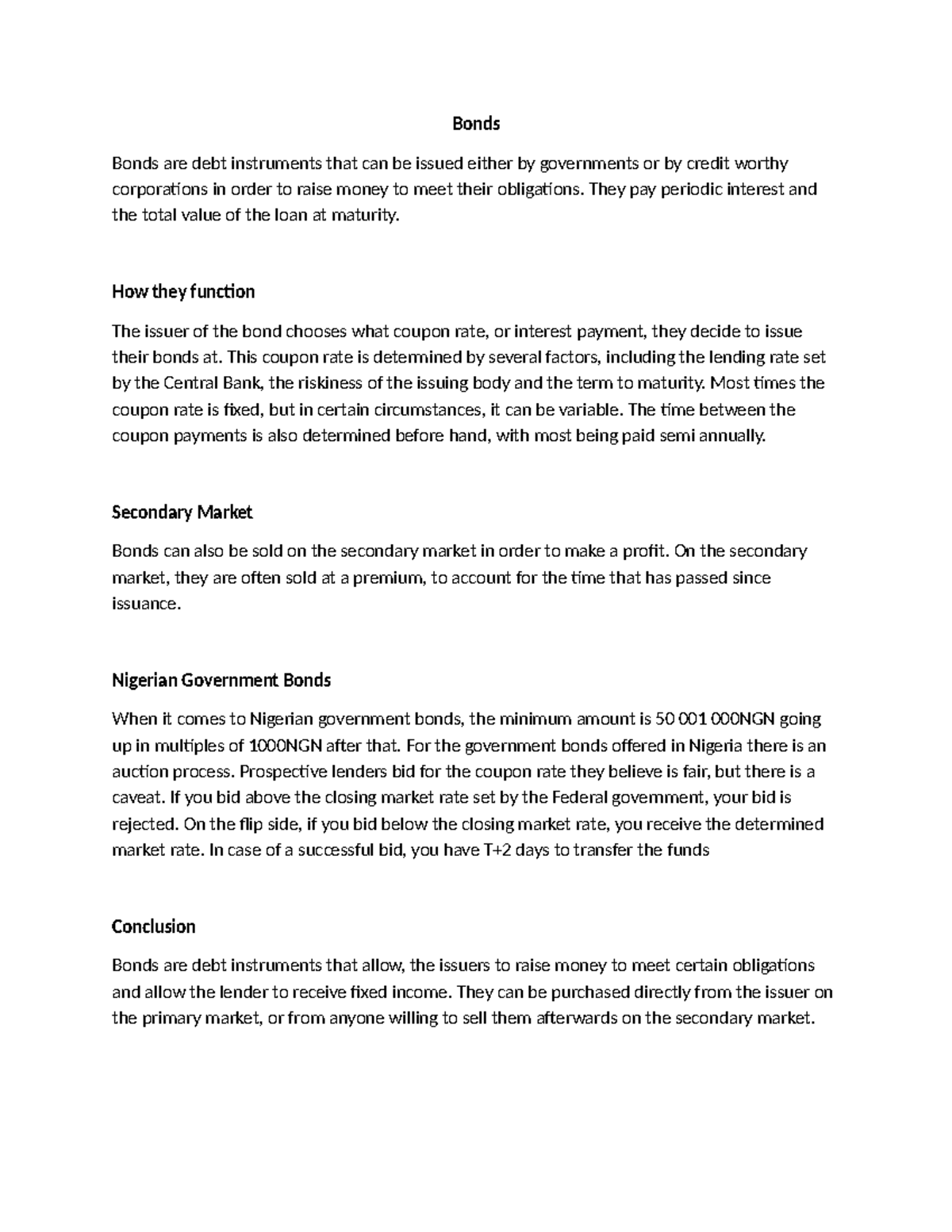 Overview of what bonds are and how they work. - Bonds Bonds are debt ...