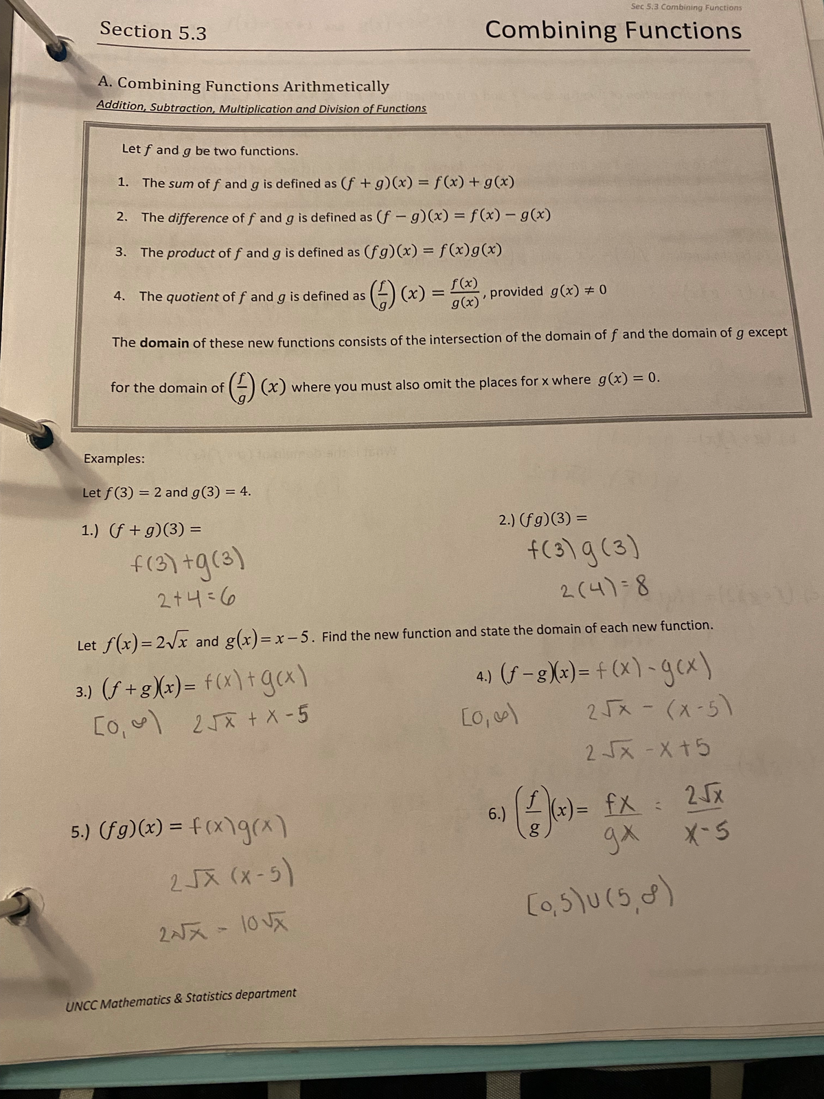 IMG 0988 - math notes - Sec 5 Combining Functions Section 5 Combining ...