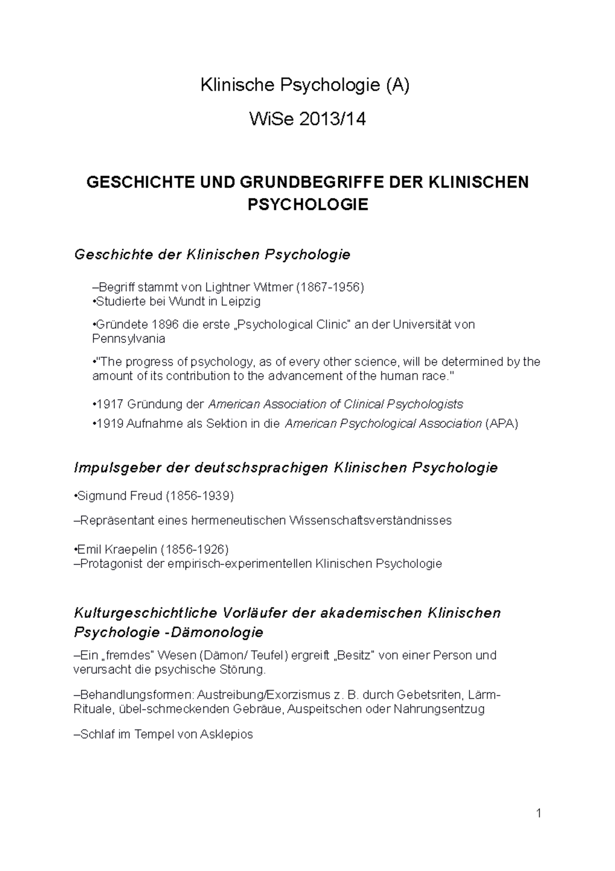 Münchner Skript Ews Psychologie Skript Klinische Psychologie - Klinische Psychologie (A) WiSe 2013