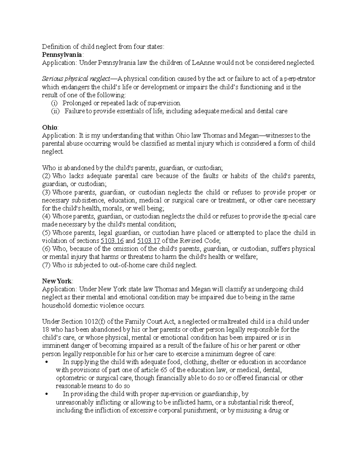 Child Maltreatment definition state Definition of child neglect from