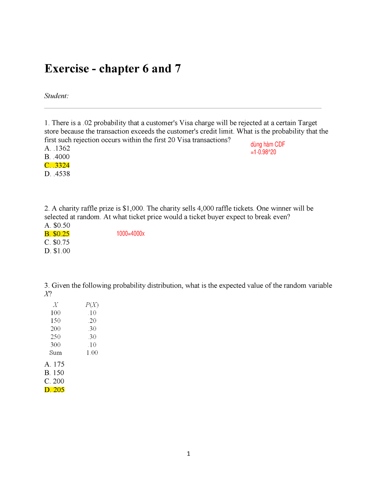 Exercise - Chapter 6 And 7 - Exercise - Chapter 6 And 7 Student: There ...