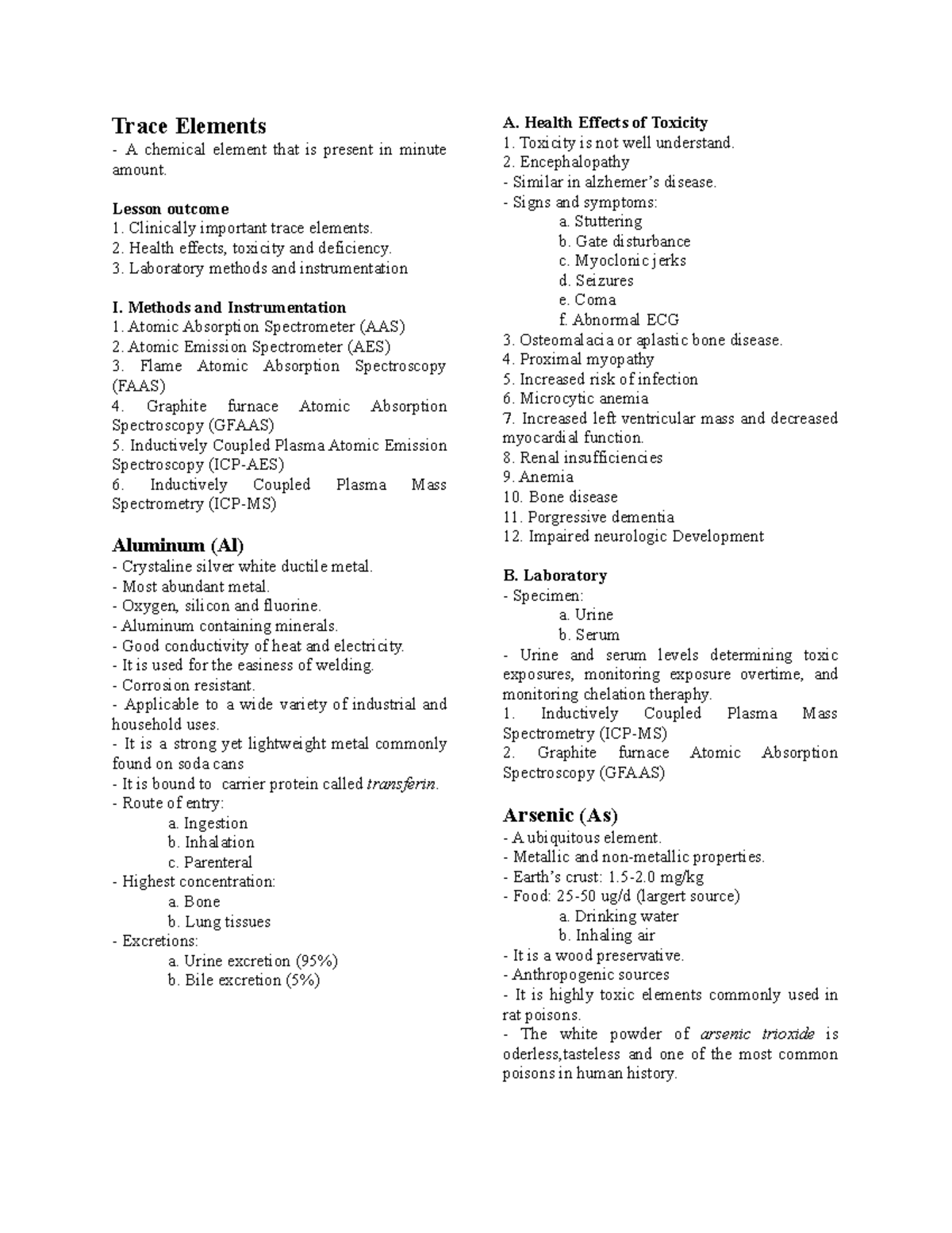 Trace Elements Lesson Clinically important trace elements