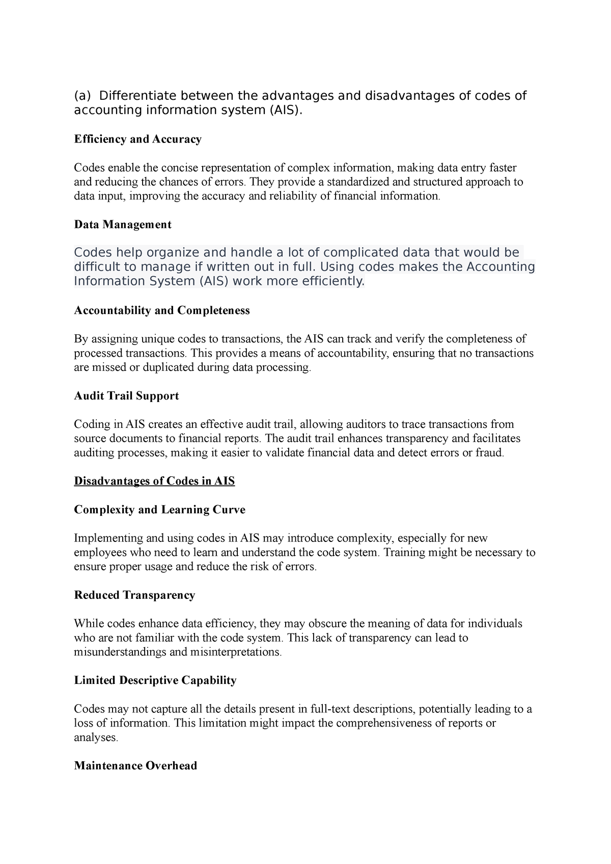 T11 - Nnn - (a) Differentiate between the advantages and disadvantages ...