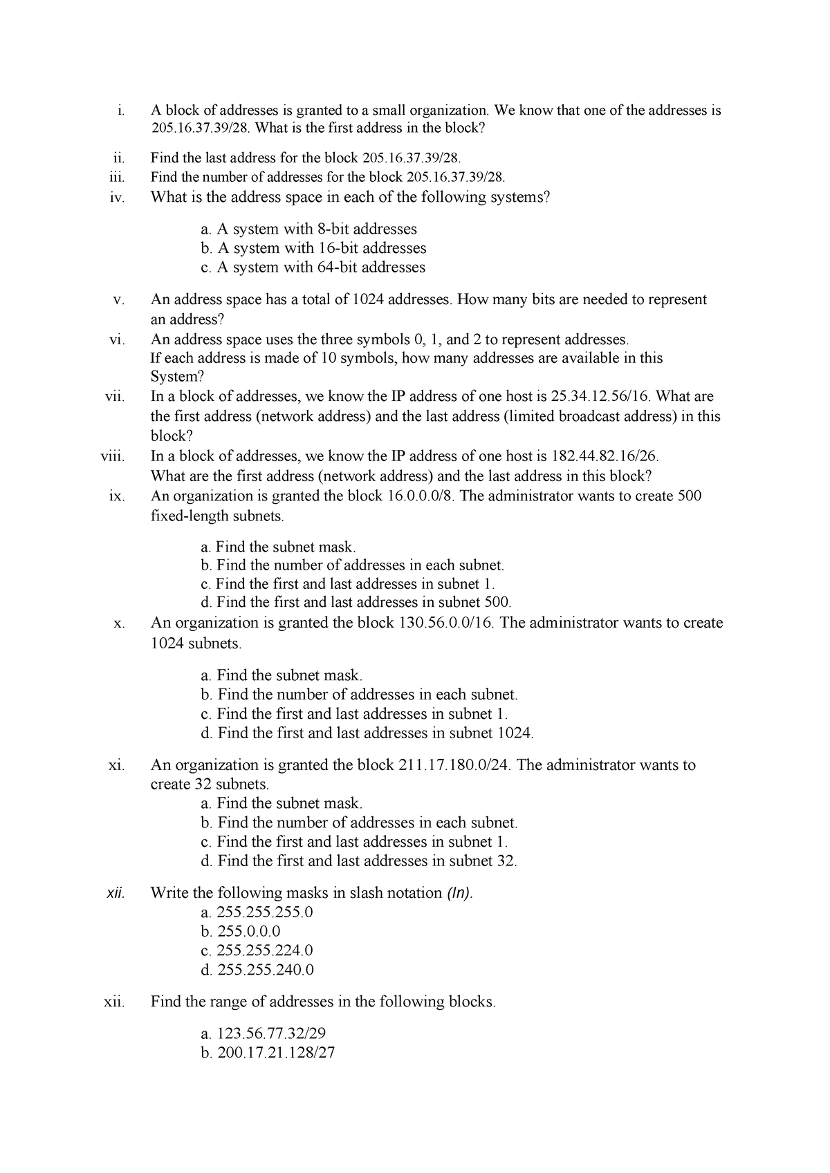 subnetting assignment