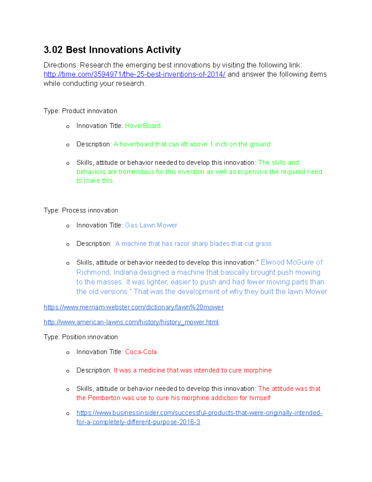 3.02C Best Innovations Activity part 1 - 3 Best Innovations Activity ...