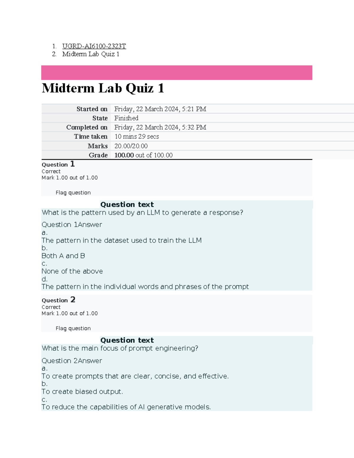 Midterm Quizzes - 1. UGRD-AI6100-2323T 2. Midterm Lab Quiz 1 Midterm ...