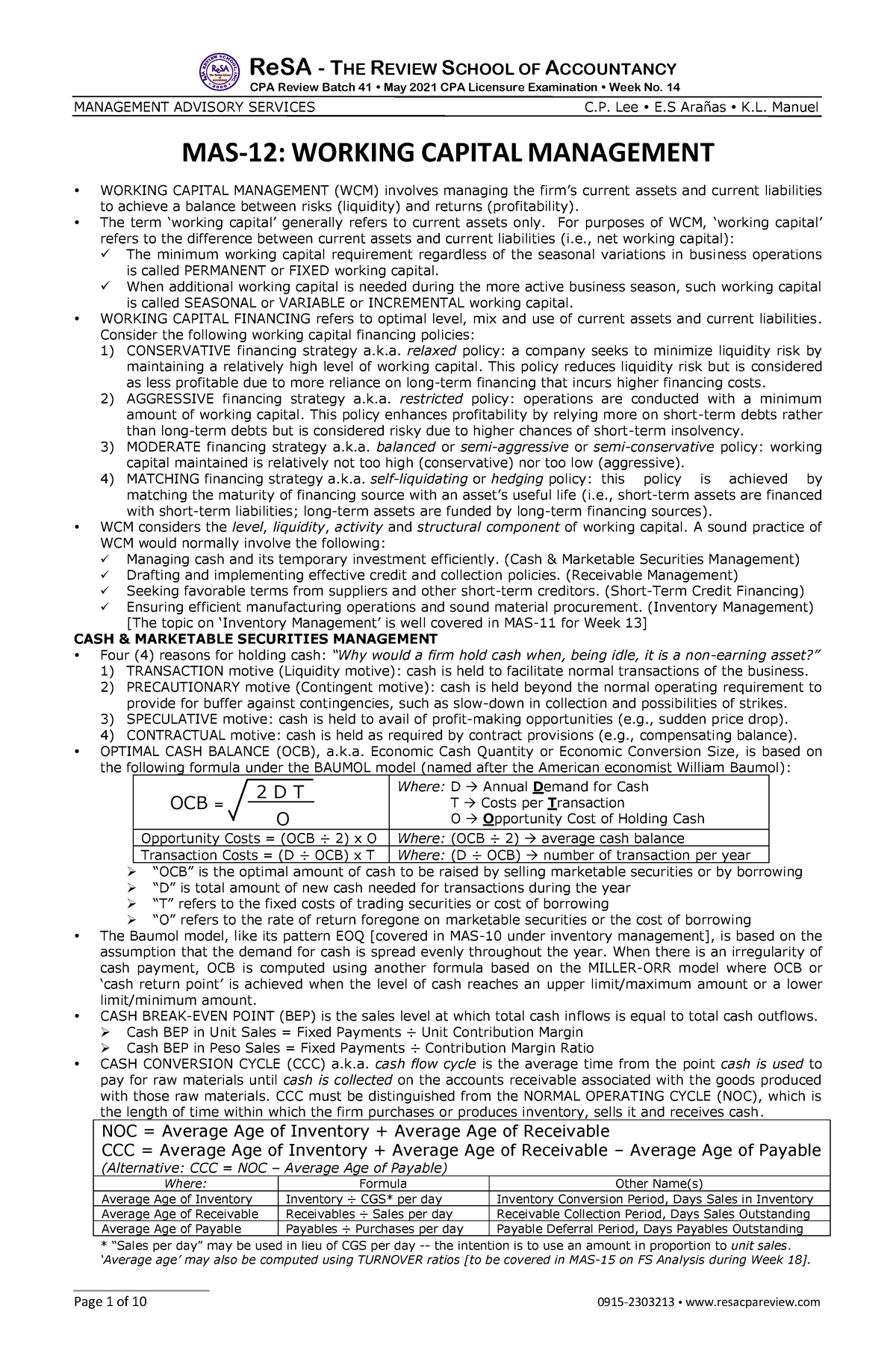 mas-12-working-capital-management-resa-the-review-school-of