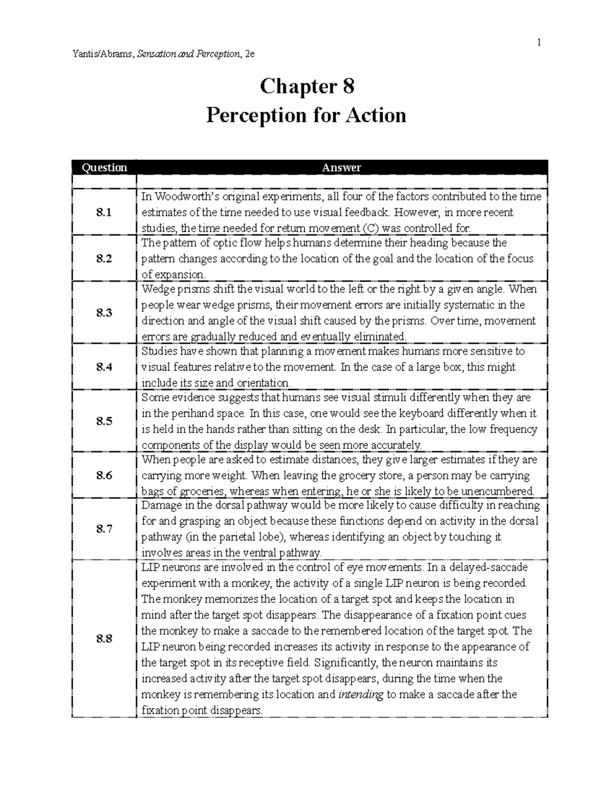 Yantis 2e cyu ch08 chapter key 1 Yantis/Abrams, Sensation and