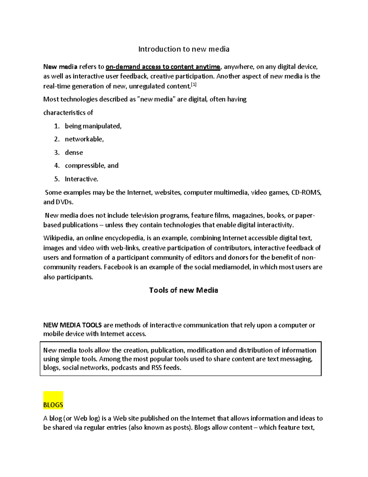 Introduction to new media Session 1+ 2+3+4 (pdf) (1) Introduction to