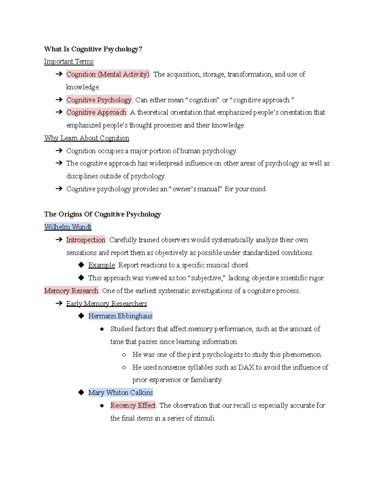 Chapter 1 Notes - An Introduction To Cognitive Psychology - What Is ...