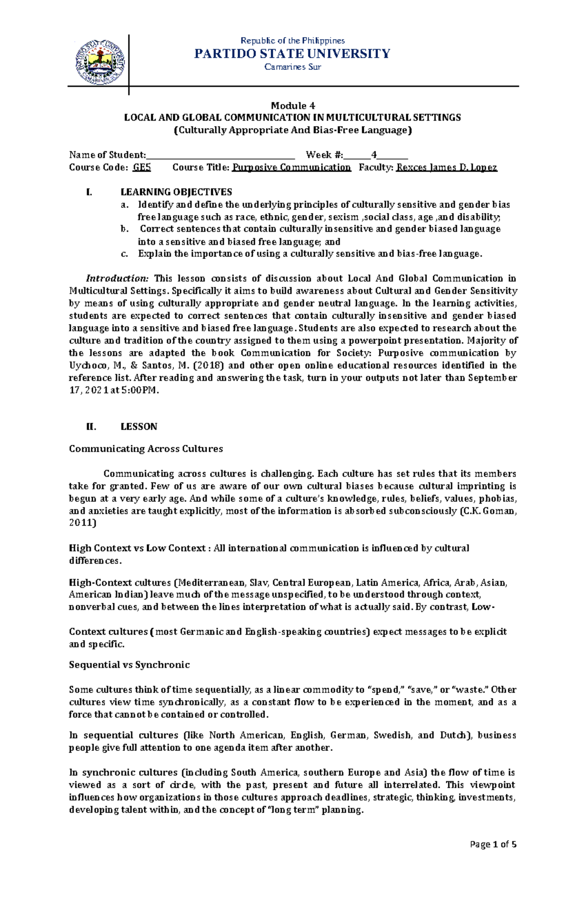 Module 4. Local and Global Communication in Multicultural Settings ...