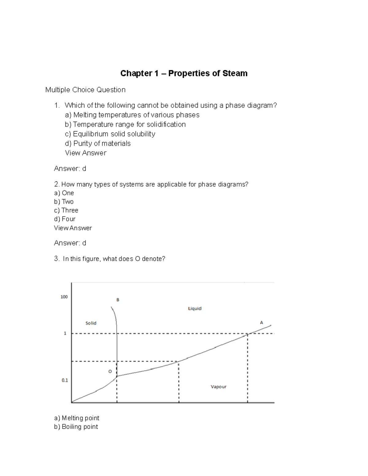 Chapter 1 MCQ - Chapter 1 – Properties of Steam Multiple Choice ...