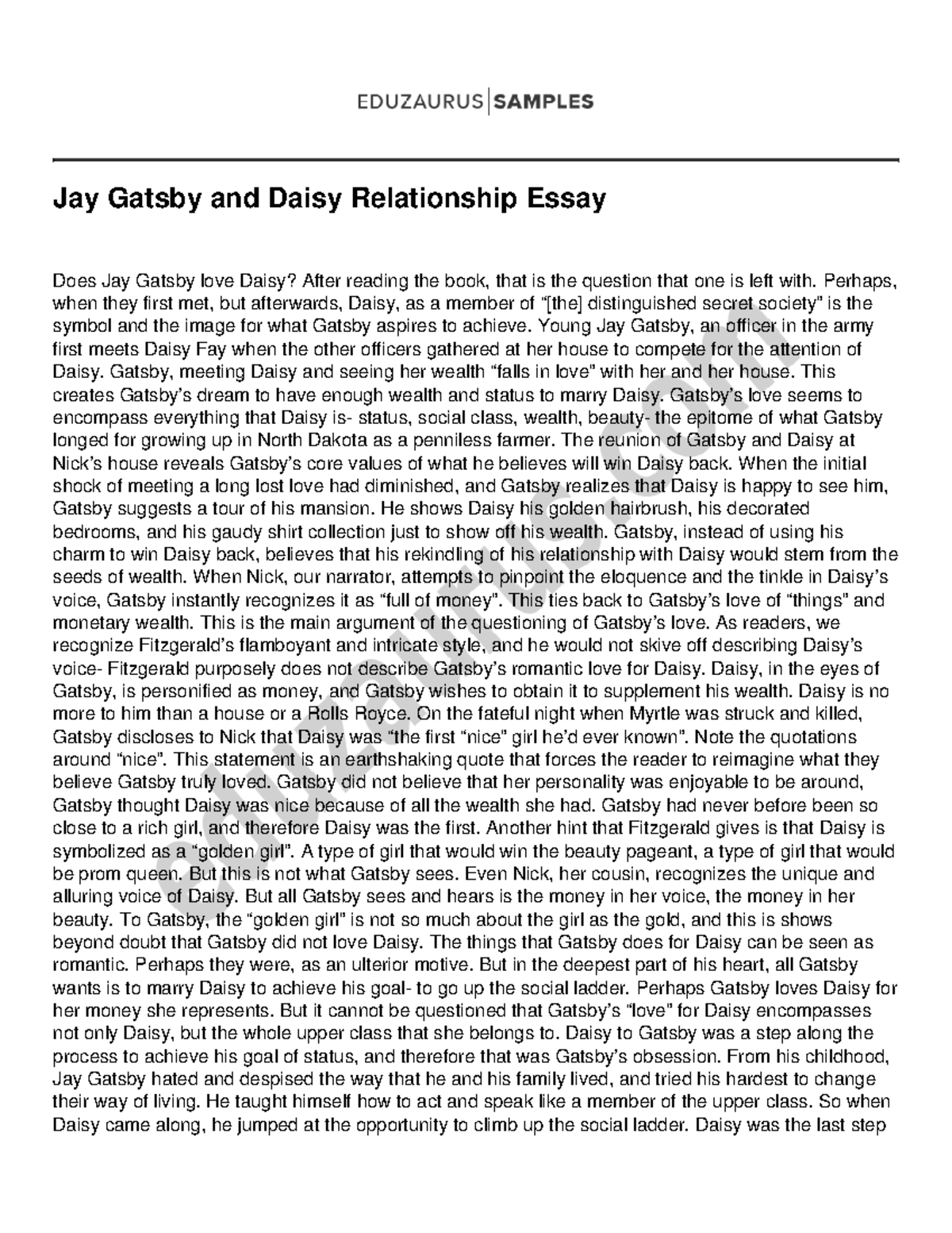 gatsby and daisy relationship essay