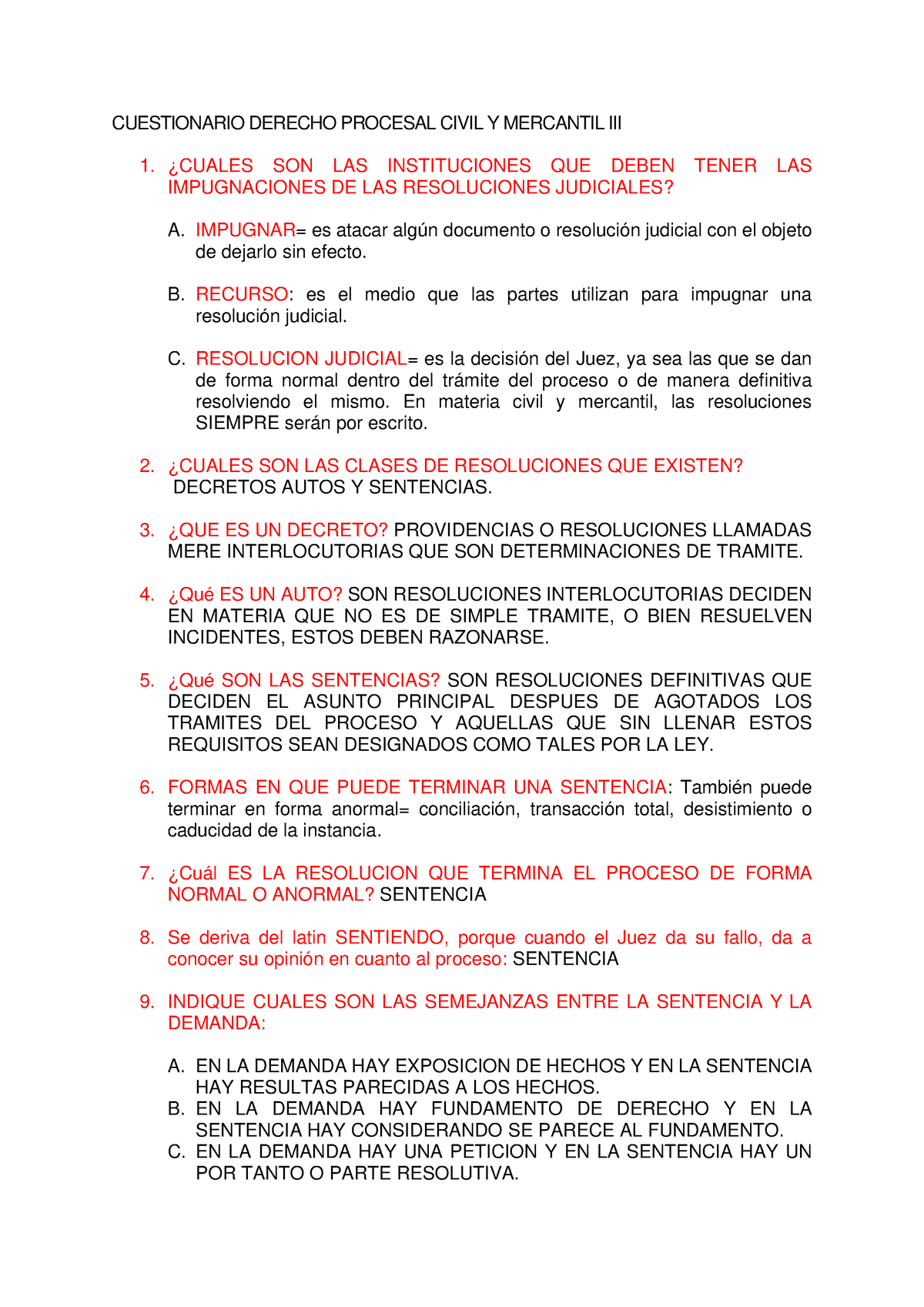 Cuestionario Derecho Procesal Civil Y Mercantil III - CUESTIONARIO ...