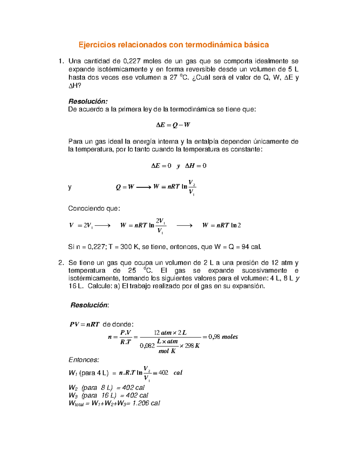Ejercicios Termodinamica Basica - Ejercicios Relacionados Con ...