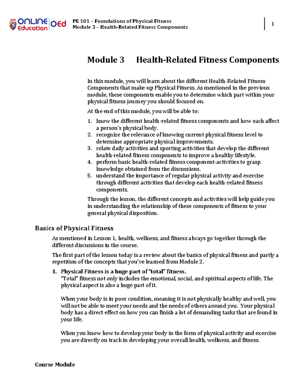 W2 Lesson 2 - Health-related Fitness Components - Module - Module 3 ...