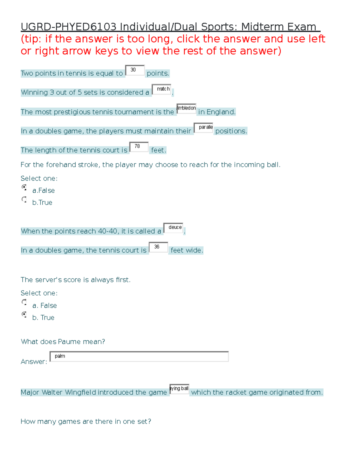 Individual dual sports midterm exam UGRDPHYED6103 Individual/Dual