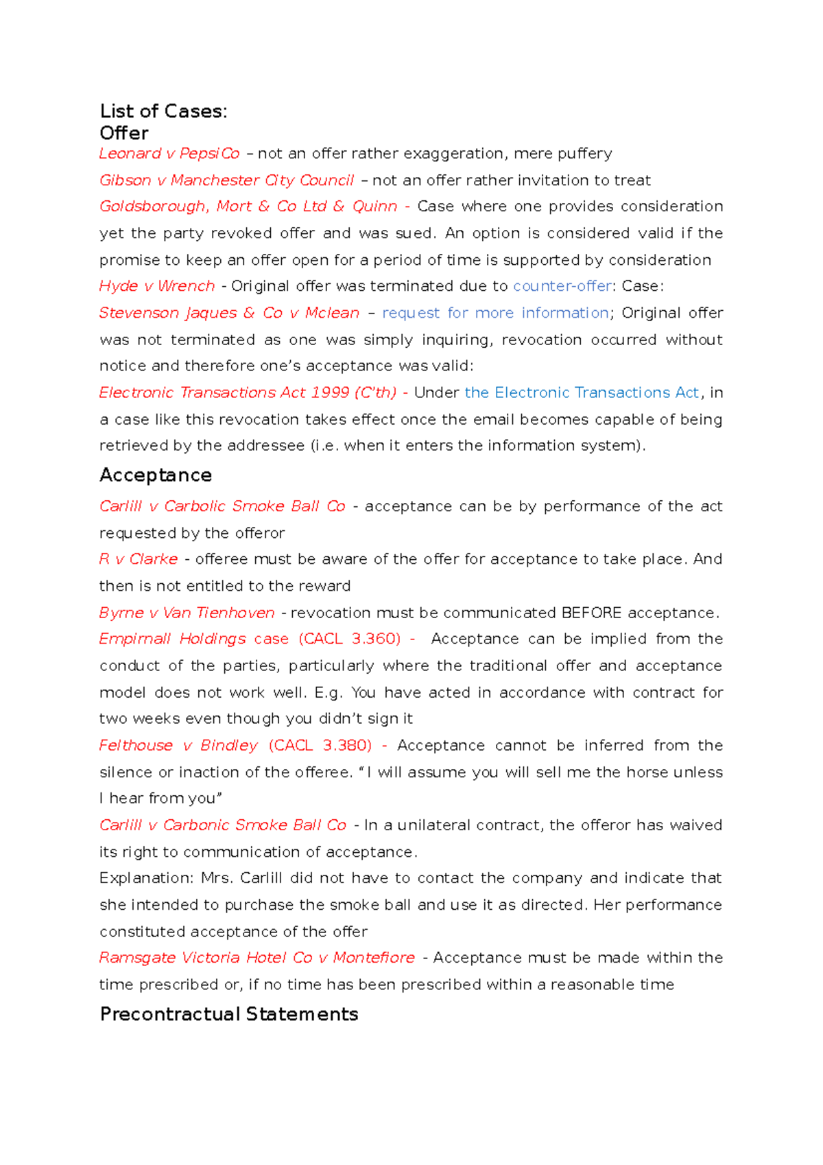 Examples of cases for each subtopic - List of Cases: Offer Leonard v ...