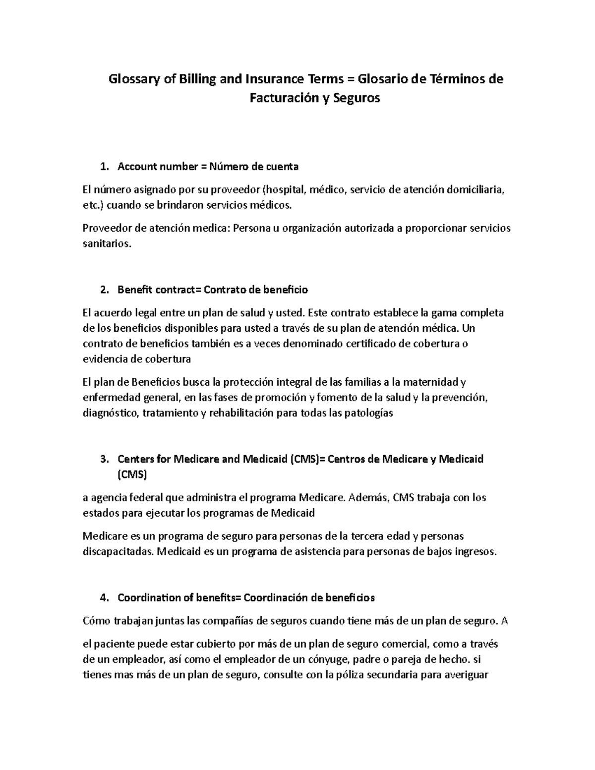 English glosario Oraciones en inglés Glossary of Billing and