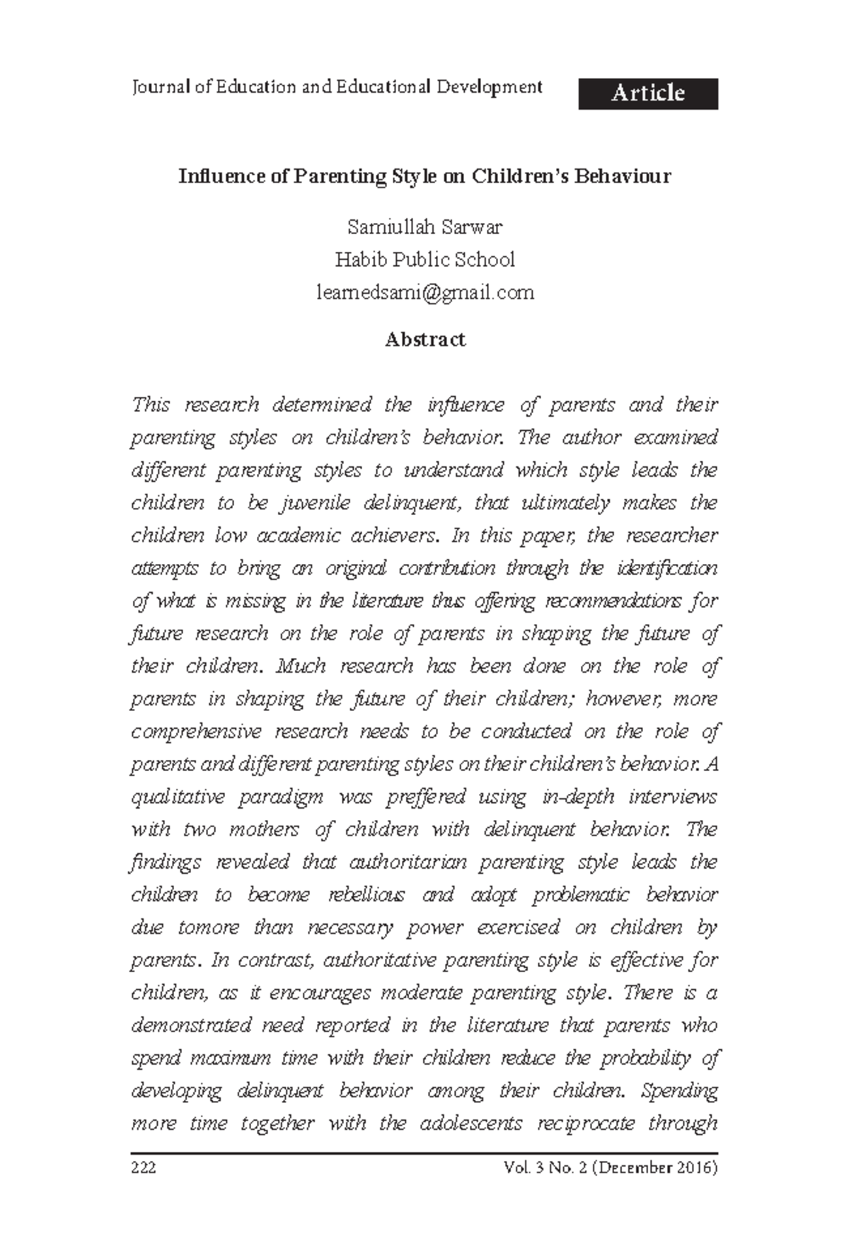 The Influence of Parenting Style to a Child's Behavior - Journal of ...