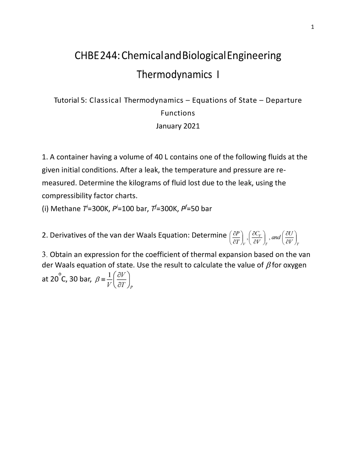 CHBE244 Tutorial 04 Solutions - CHBE 244: Chemical and Biological