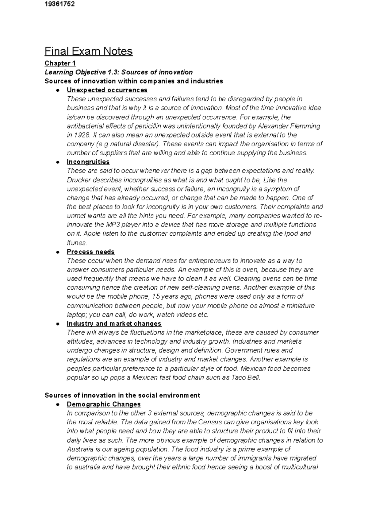 Final Exam Notes - 19361752 Final Exam Notes Chapter 1 Learning ...