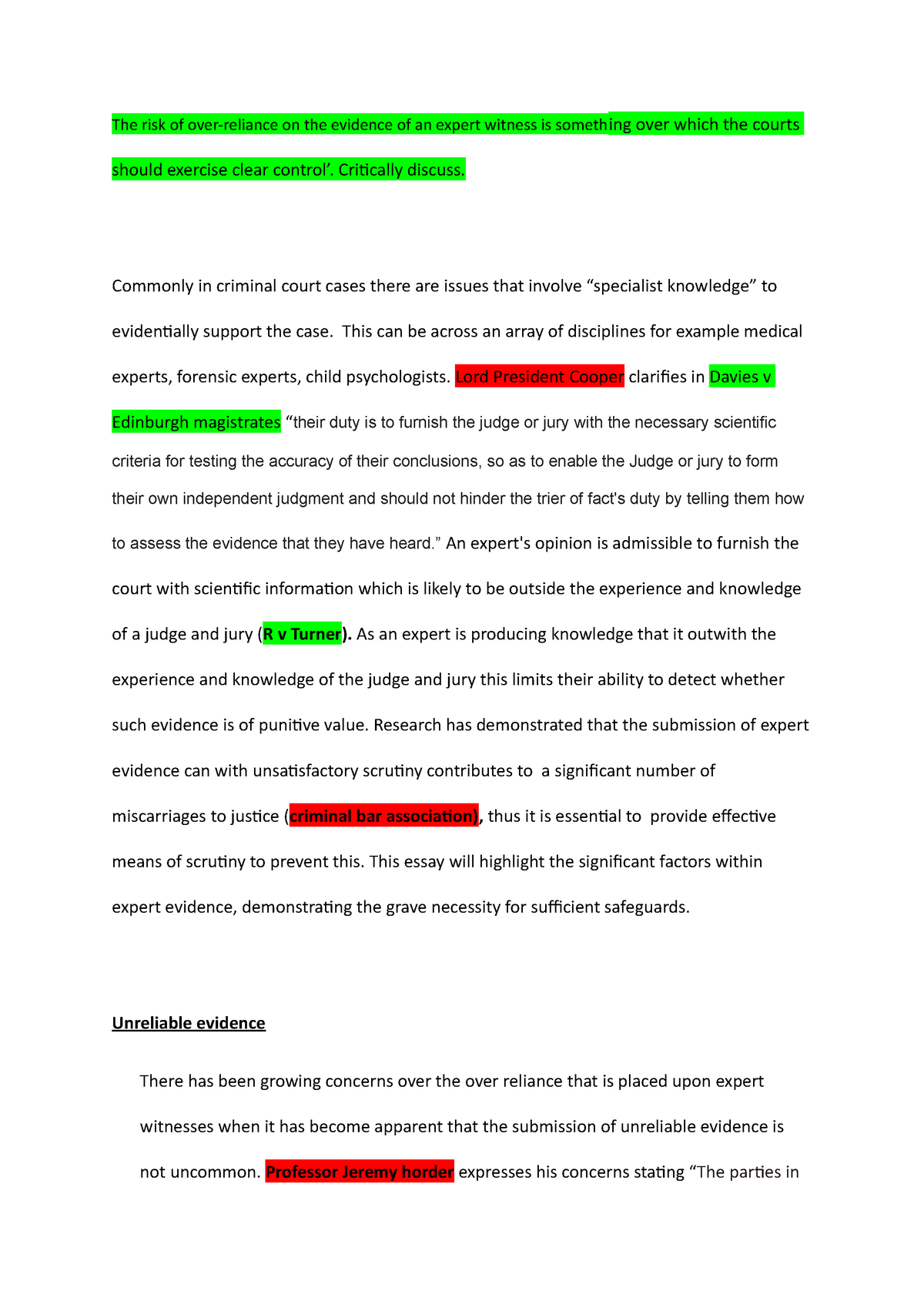 expert evidence essay