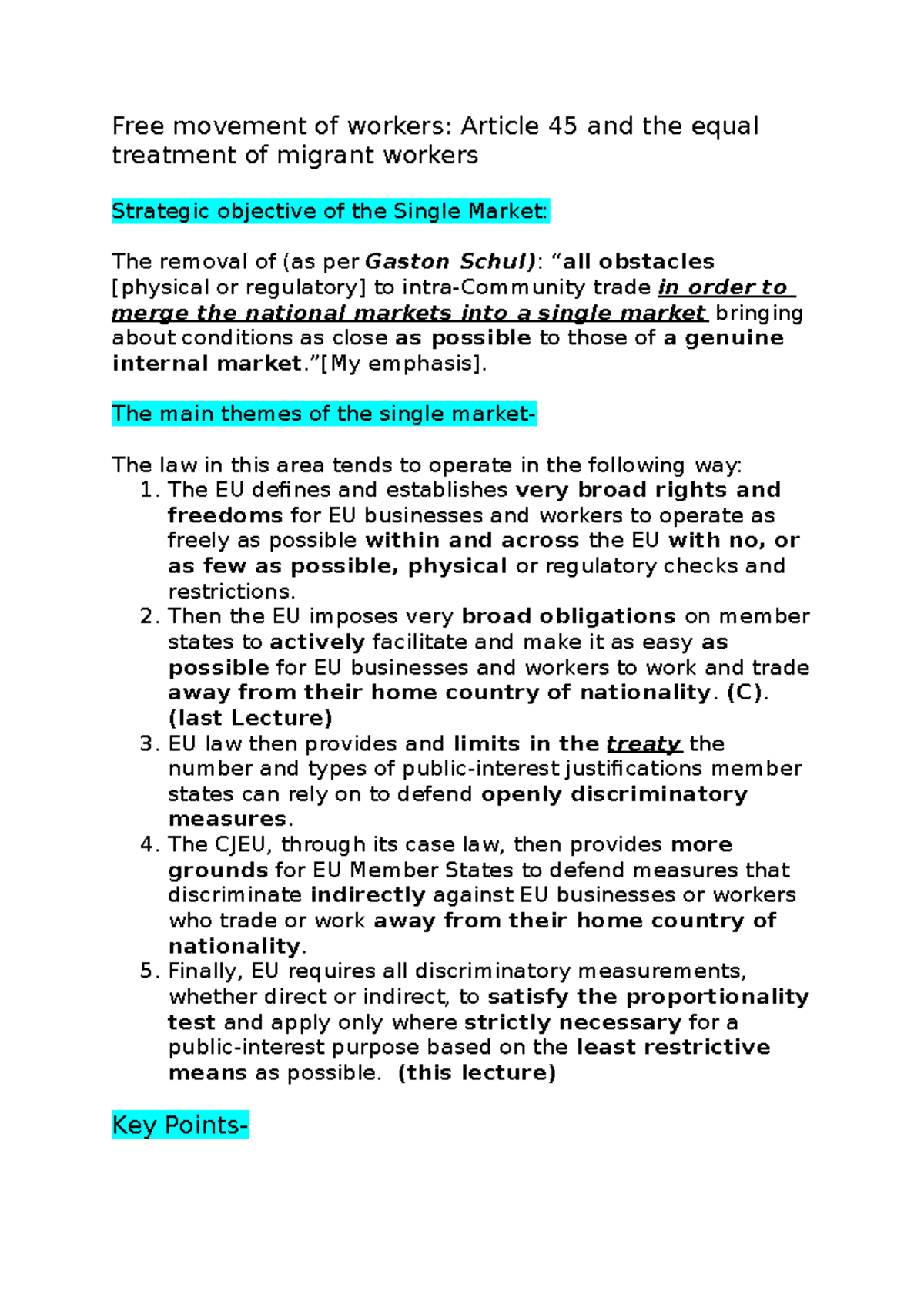 Free movement of workers- Article 45 and the equal treatment of migrant ...