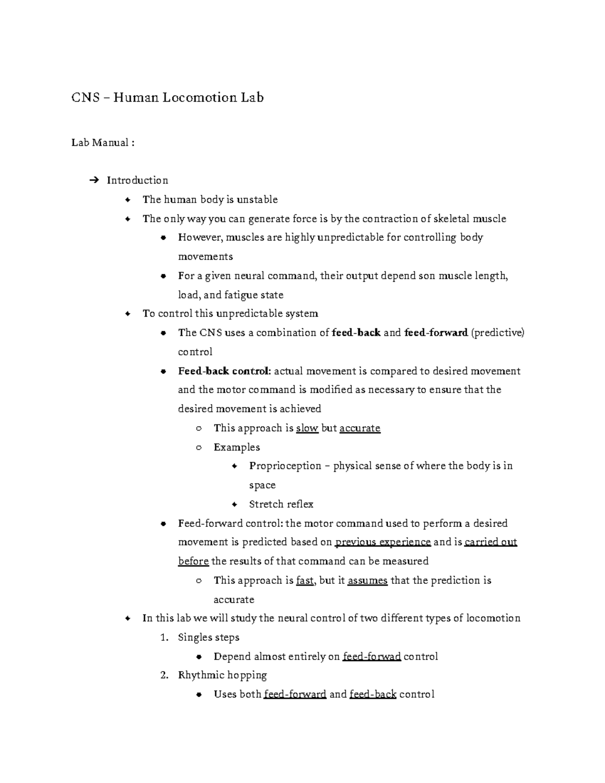 CNS human locomotion and Respiration Lab Final Notes - CNS – Human ...