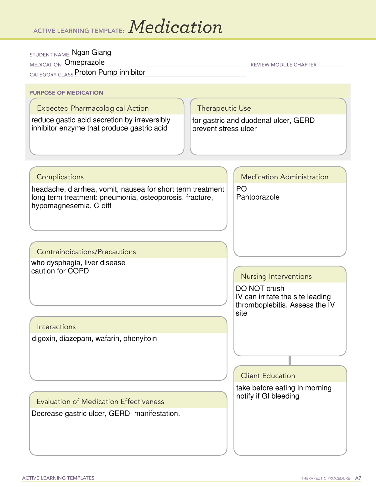 Omeprazole - meds - ACTIVE LEARNING TEMPLATES TherapeuTic procedure A ...