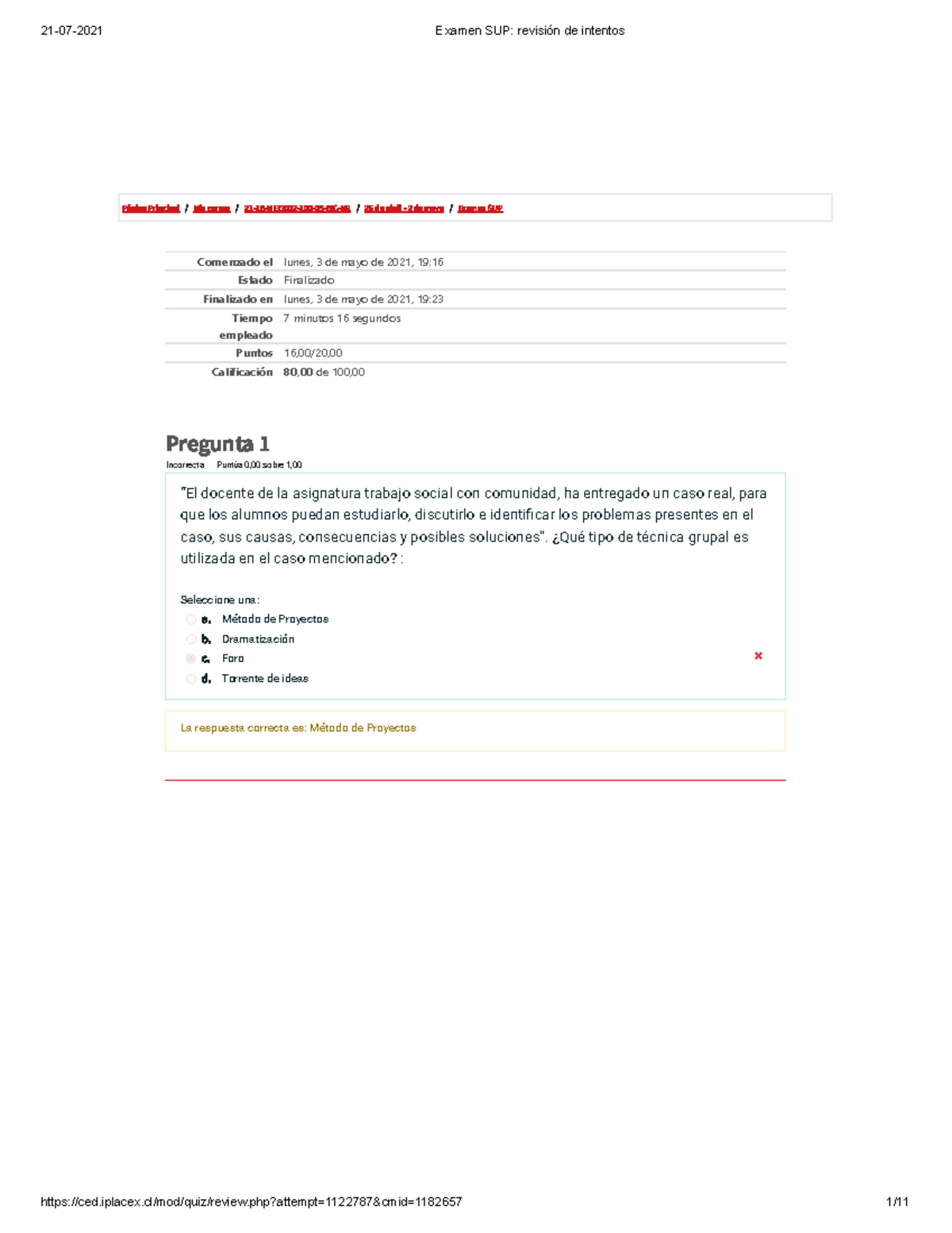 Examen Sup Modelo Y Estrategia P Gina Principal Mis Cursos B Mei Bic Nr