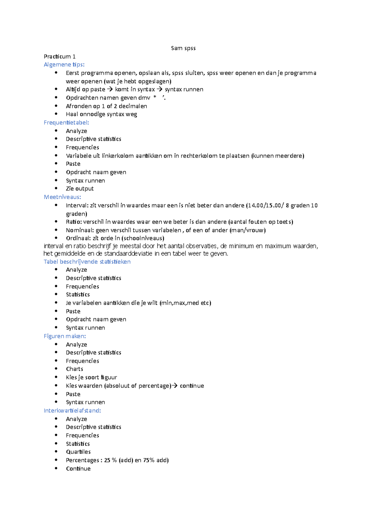 Samenvatting Spss Sam Spss Practicum 1 Algemene Tips Eerst Programma