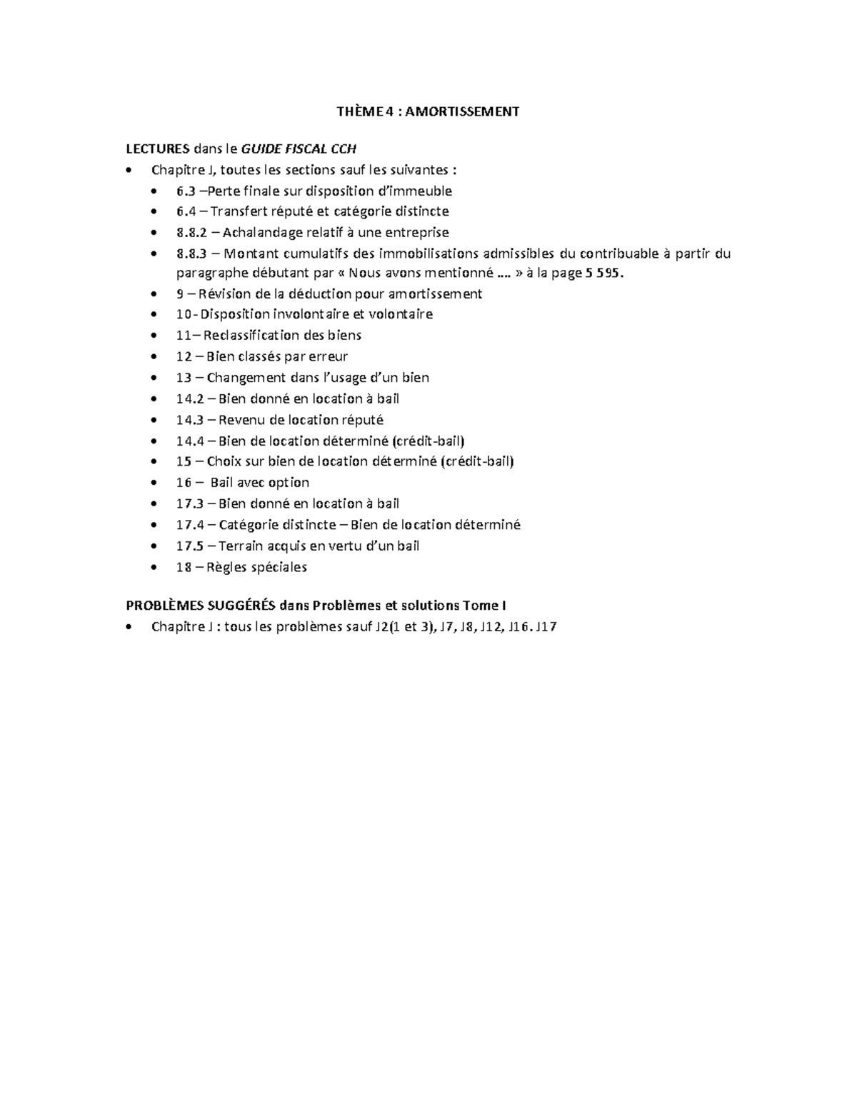 Guide Fiscal Cch Problèmes Et Solutions Tome 1 Lectures et problemes themes 4 a 9 - THÈME 4 : AMORTISSEMENT LECTURES dans  le GUIDE FISCAL CCH  - Studocu