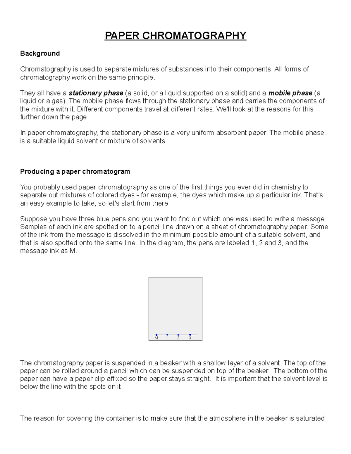 Paper Chromatography Questions - PAPER CHROMATOGRAPHY Background ...