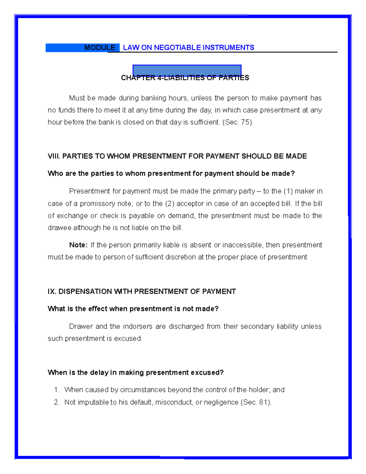 49 Module 4 LAW ON Negotiable Instruments50 MODULE 4 LAW ON NEGOTIABLE ...