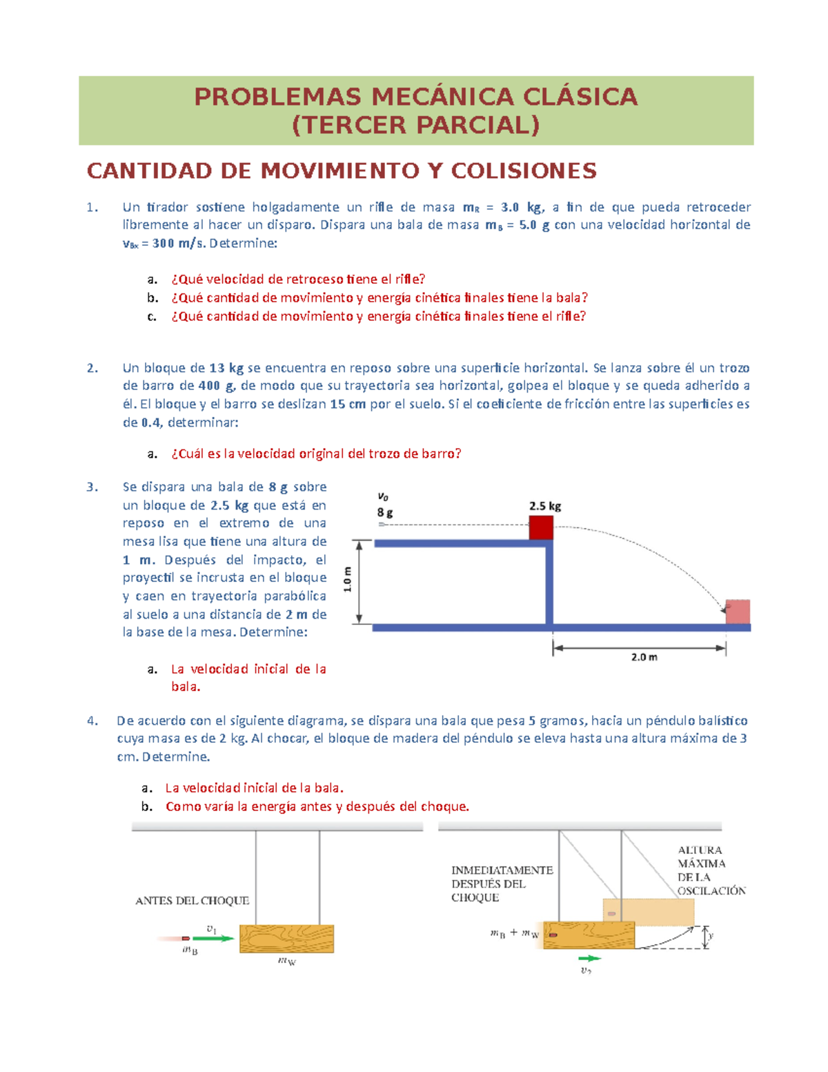 Problemario Tercer Parcial Problemas Mec Nica Cl Sica Tercer Parcial