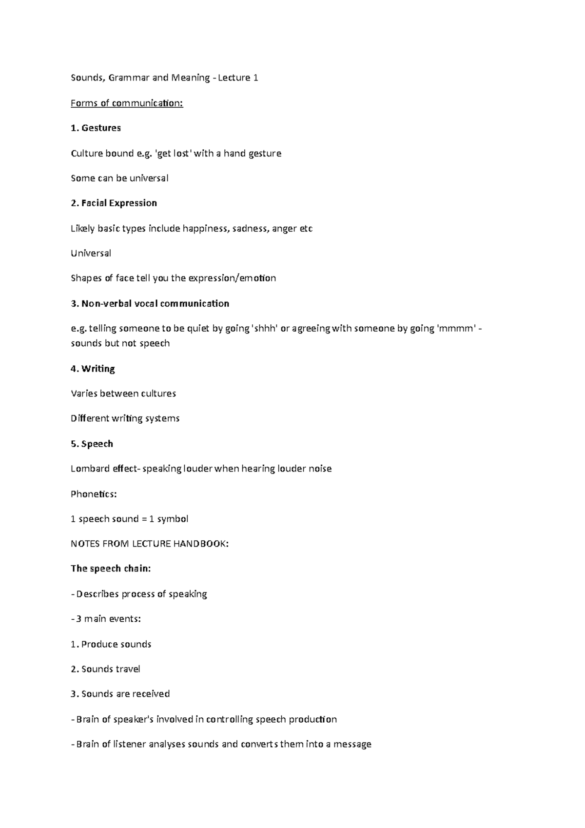 Lecture 1 - Sounds, Grammar and Meaning - Lecture 1 Forms of ...