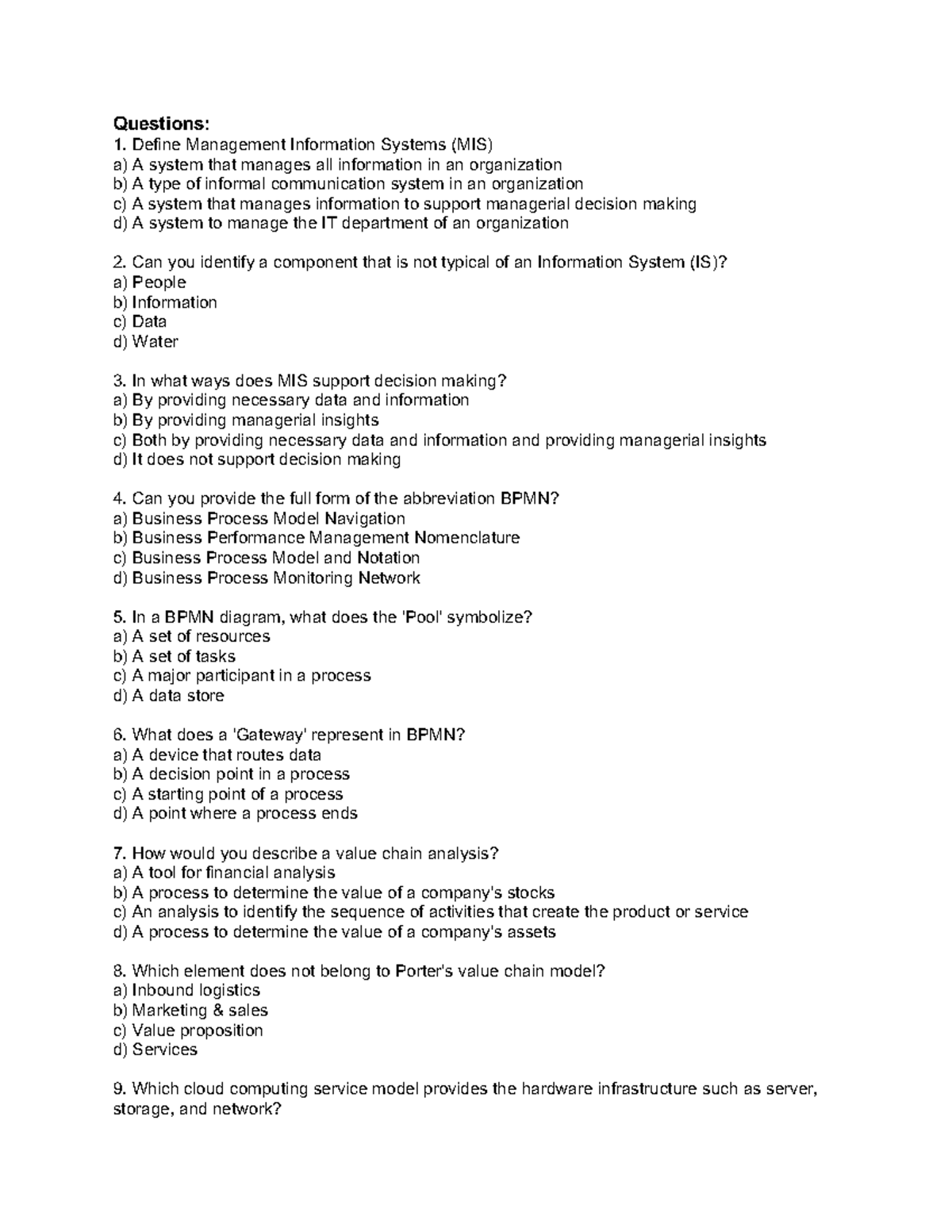 Mid Term Practice Multiple Choice Questions - Questions: Define ...