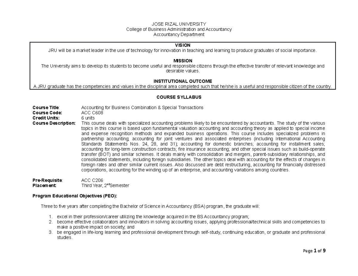 ACC C608 Updated Syllabus SY2022-2023 - College of Business ...