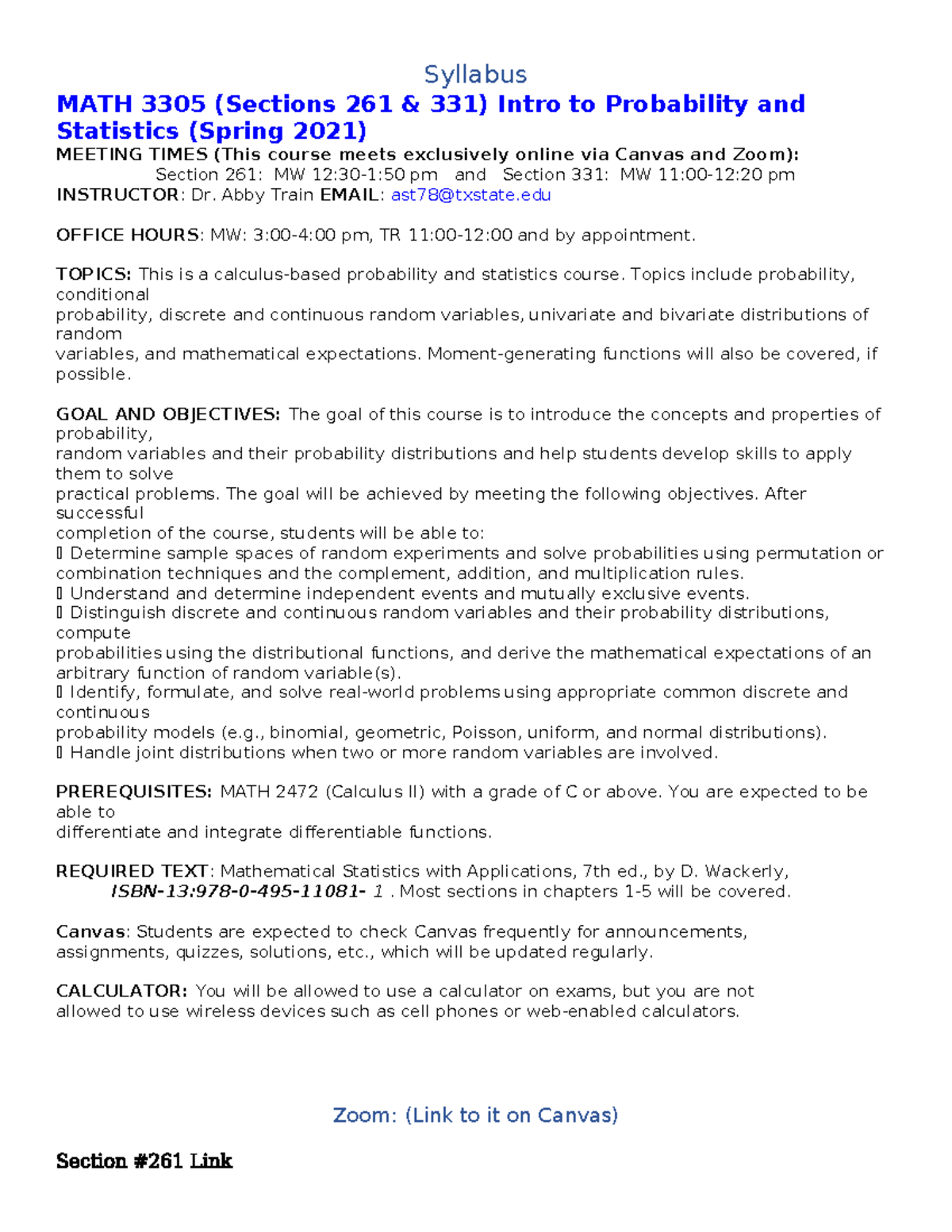 Syllabus - MATH3305 Section 261 Spring 2021 - Syllabus MATH 3305 ...