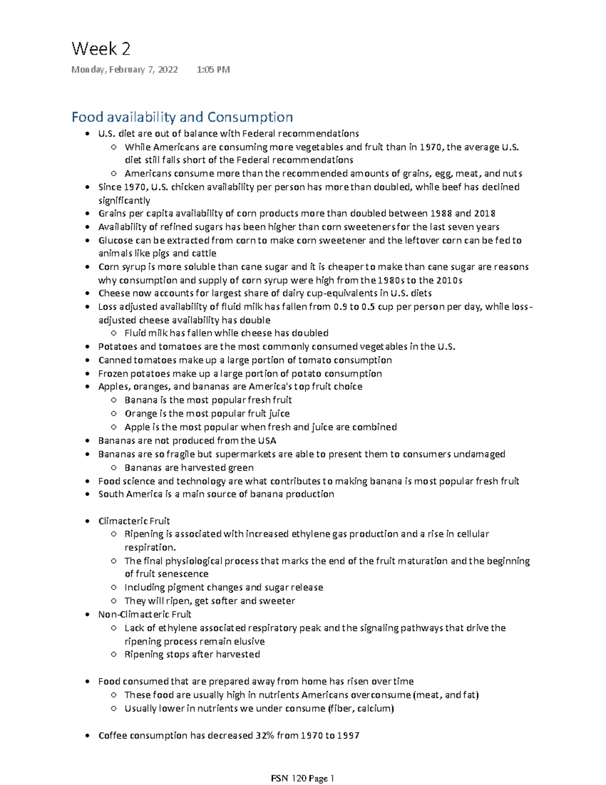 Introduction to Food Science Week 2 Food availability and Consumption