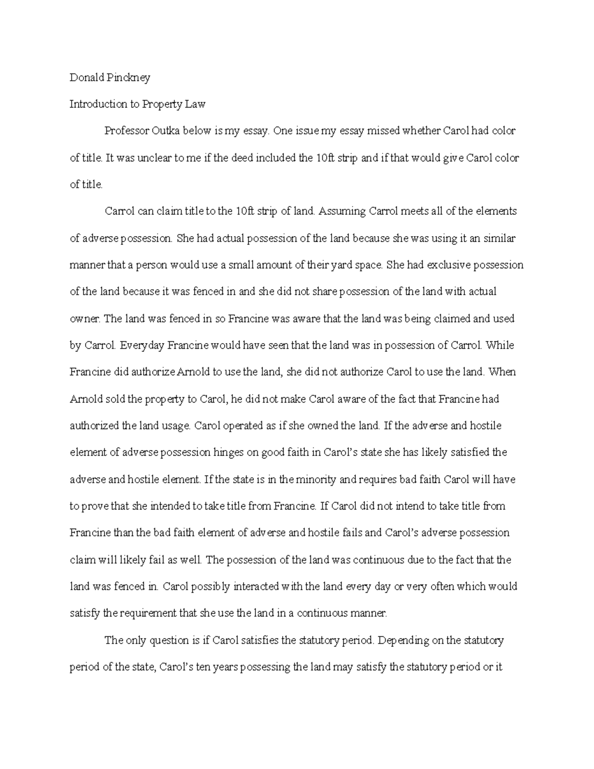 Property Essay - Grade: A- LAW 826 - University of Kansas - Studocu