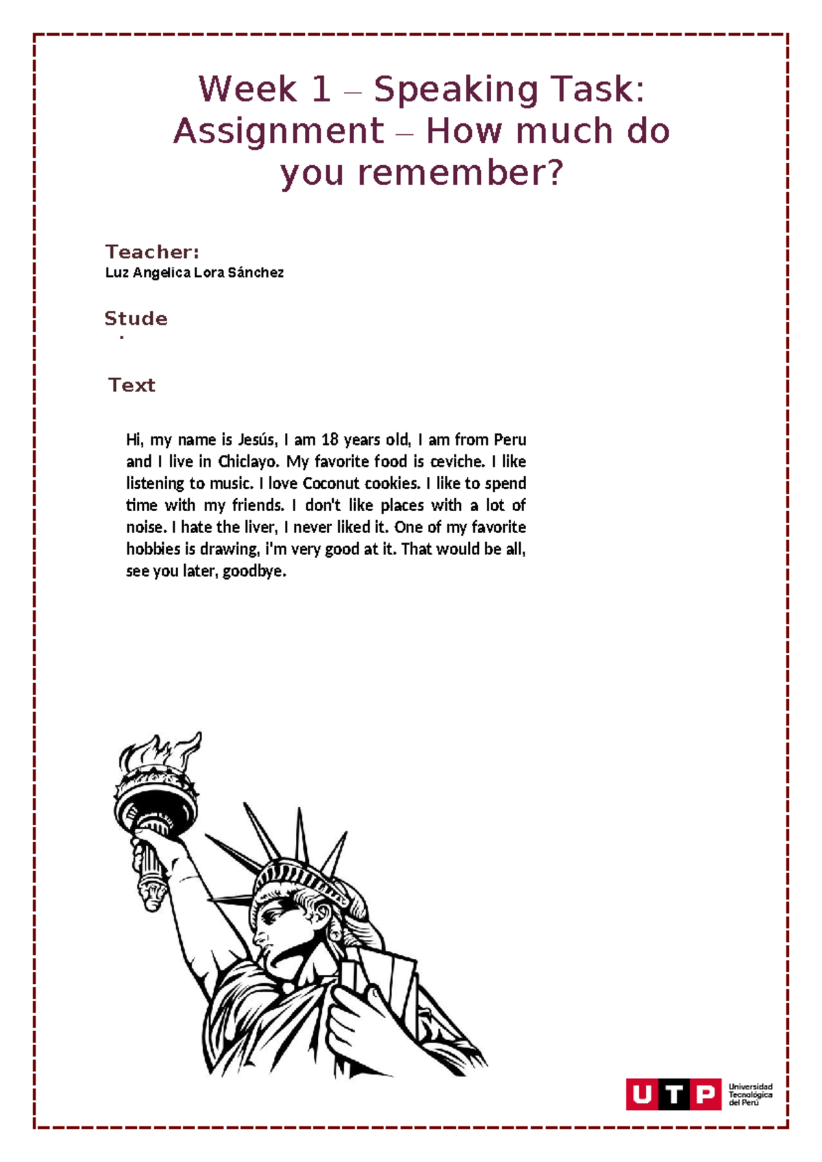 Week 1 – Speaking Task Assignment – How much do you remember - Bryan ...