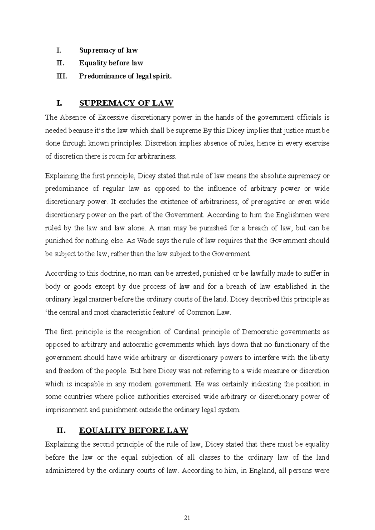 Administrative Law Rule Of Law - 21 I. Supremacy of law II. Equality ...