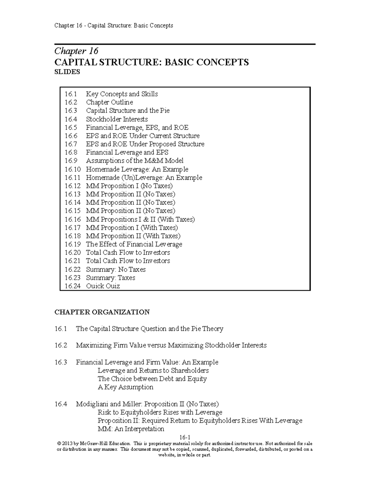 Chap016 - Chapter 16 CAPITAL STRUCTURE: BASIC CONCEPTS SLIDES CHAPTER ...