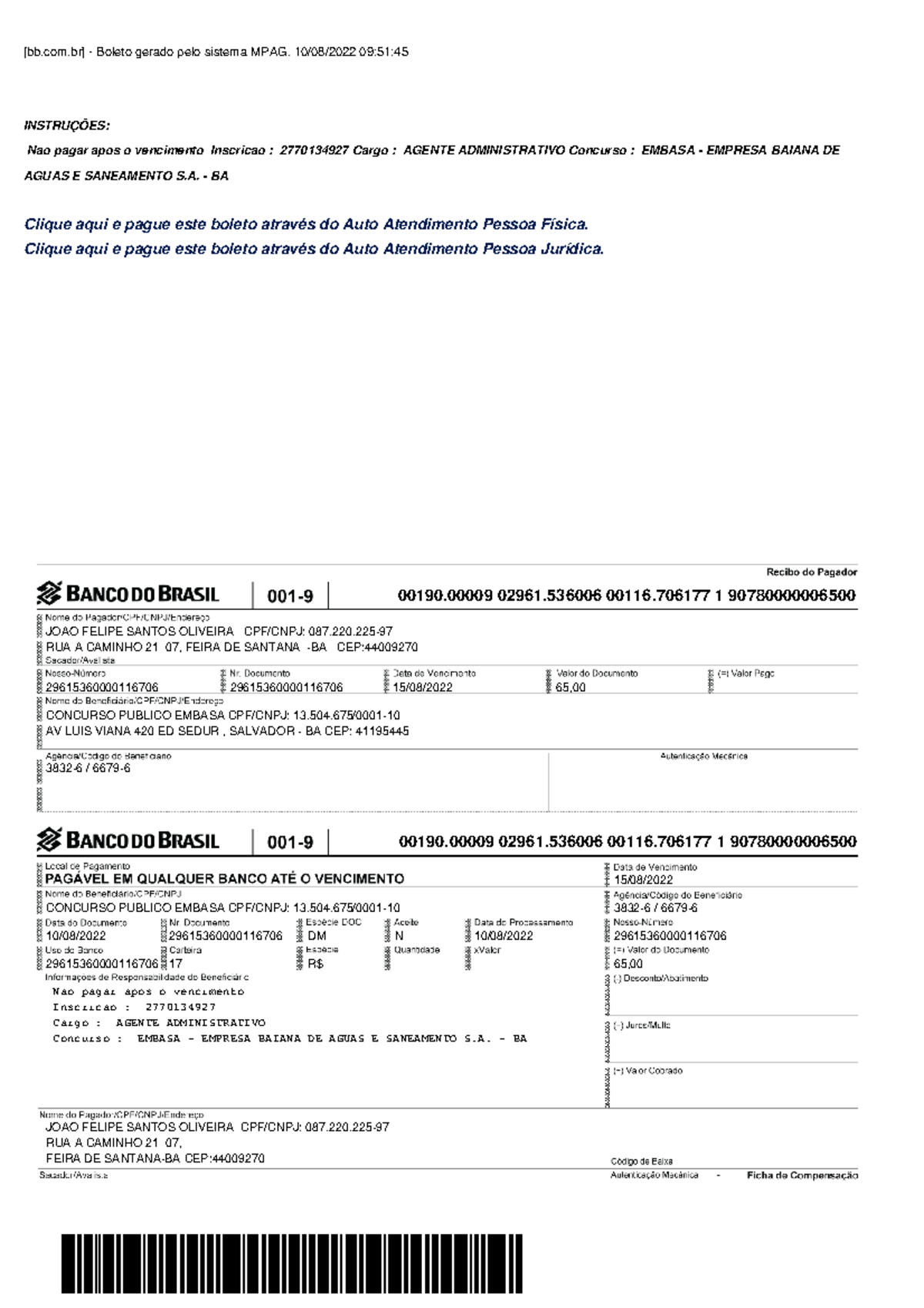 Mpag - Anotação - [bb] - Boleto gerado pelo sistema MPAG. 10/08/2022 09 ...