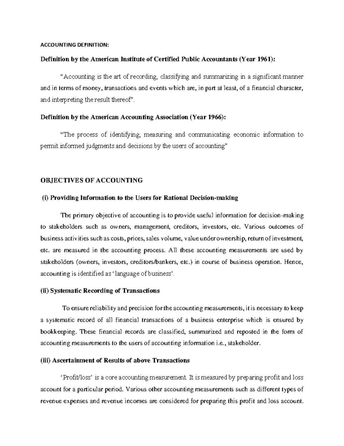 1.Accounting Definition & Objectives ACCOUNTING DEFINITION