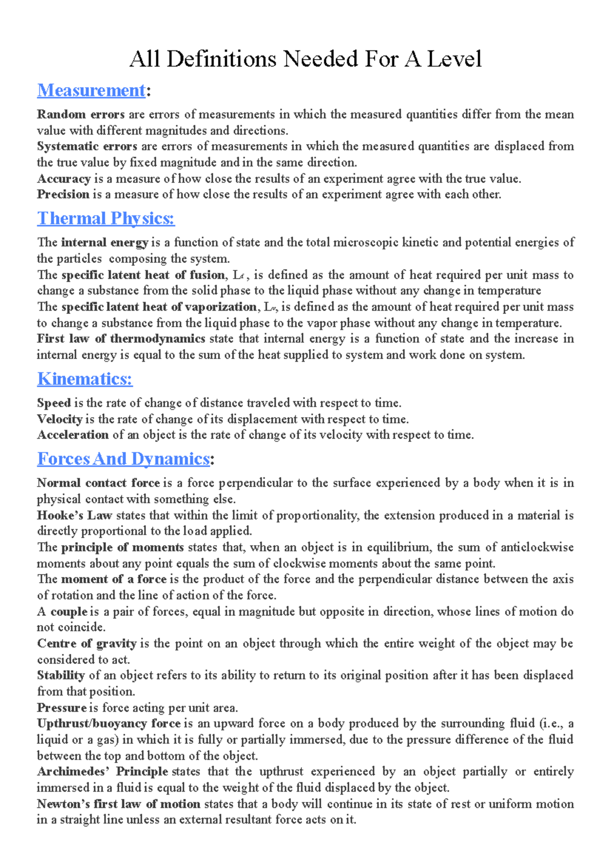 All Definitions Needed For A Level All Definitions Needed For A Level