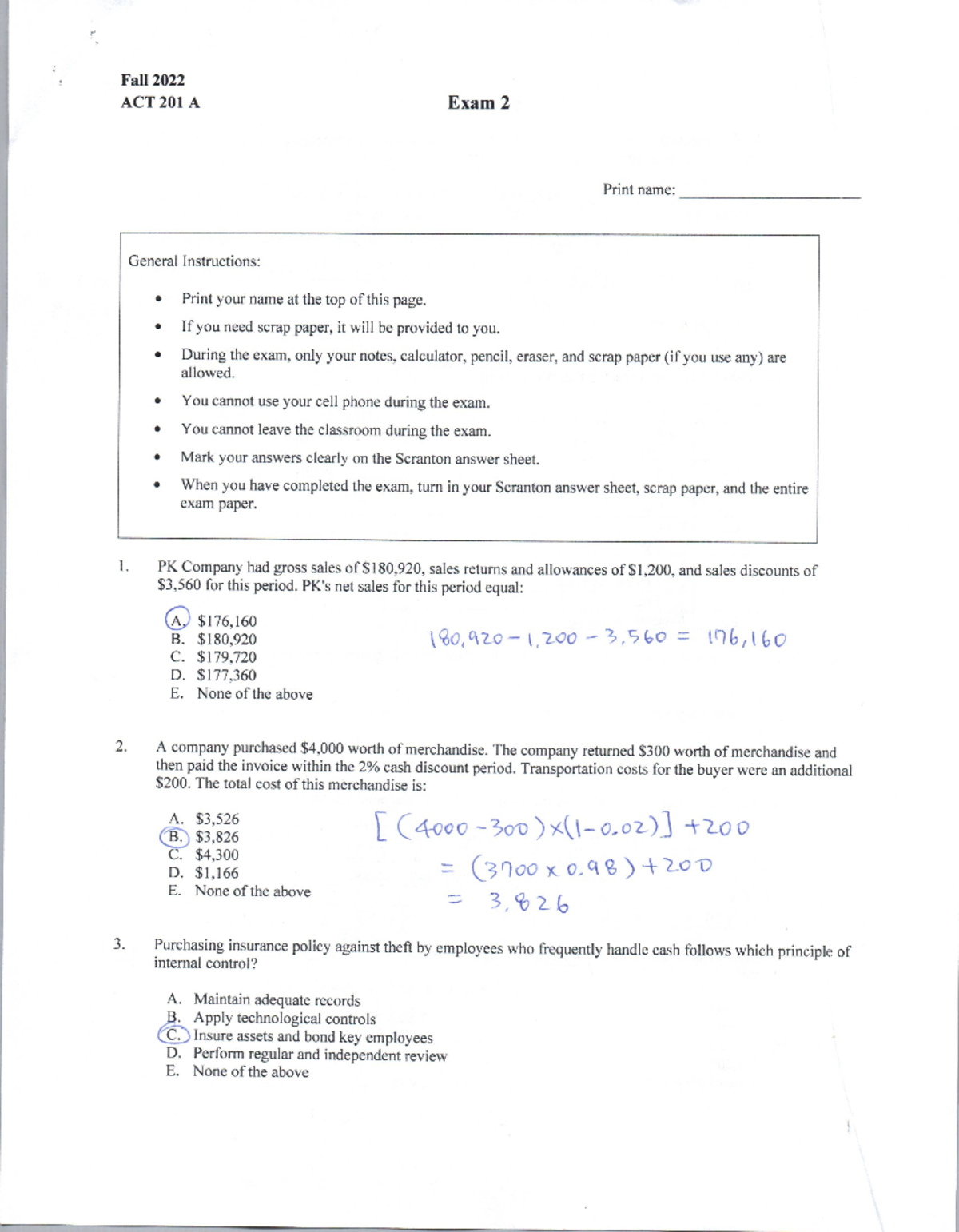 ACT Exam 2 pratice - It was an exam practice handout we worked in class ...