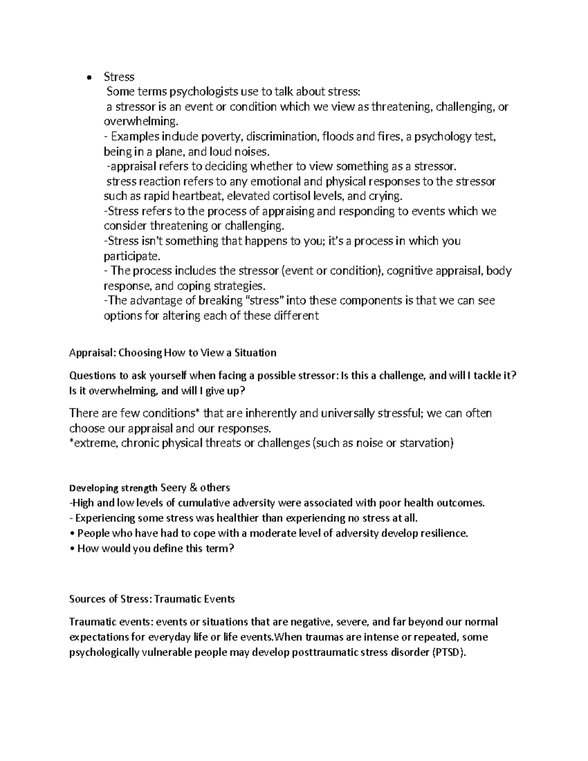 Studocu notes stress Stress Some terms psychologists use to talk